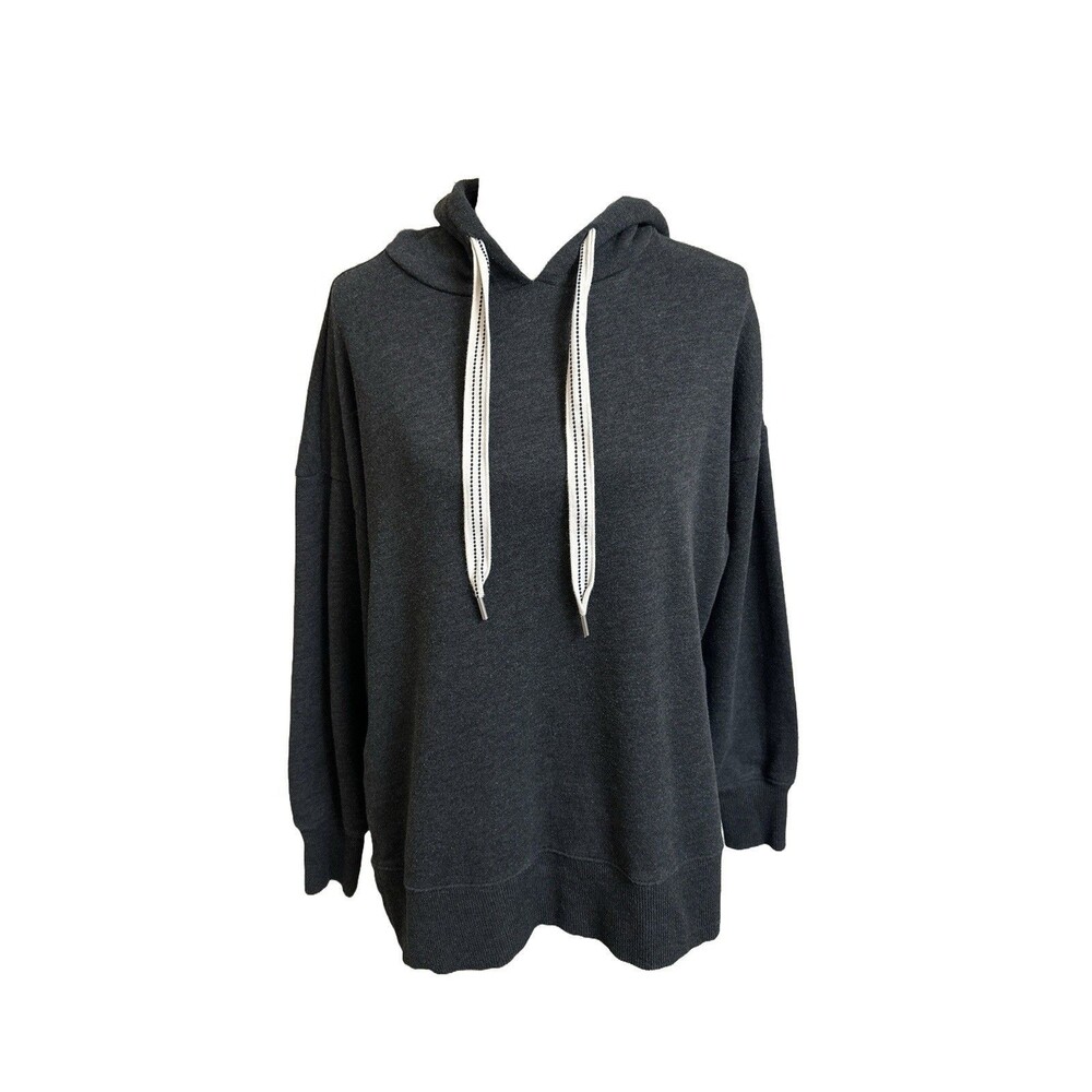 Aerie Womens S Dark Gray Hooded Sweatshirt Cotton Blend Drawstrings Side Opening